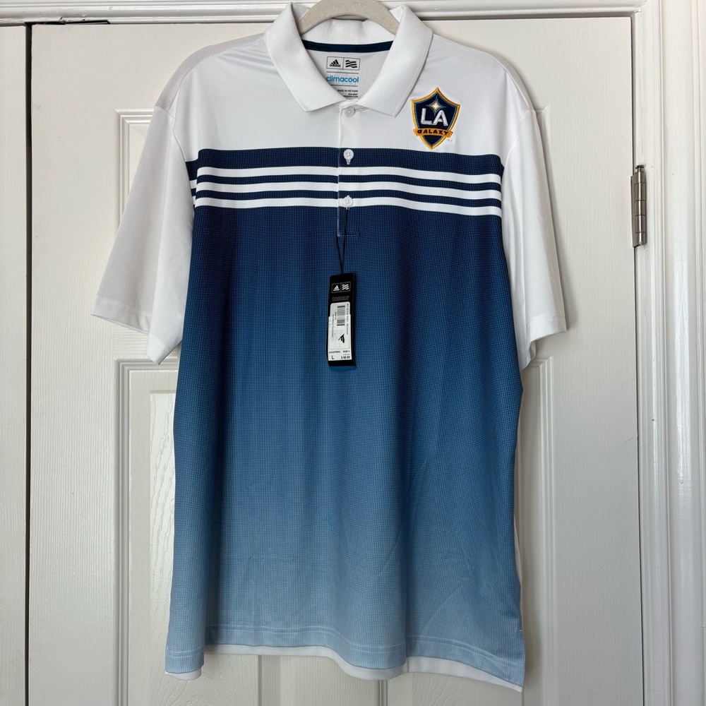 Adidas LA Galaxy Blue and White Men's Polo Shirt